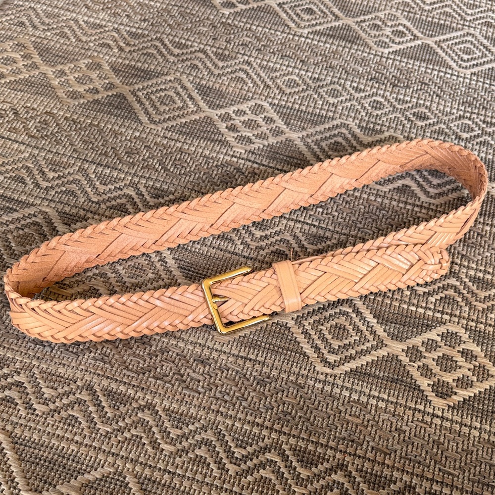 J.Crew Braided Leather Belt in Light Tan with Gold Hardware - size XS/S